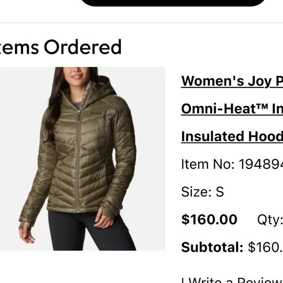 Columbia Olive Green Puffer Jacket with Hood and Chevron Quilting - Picture 4 of 4